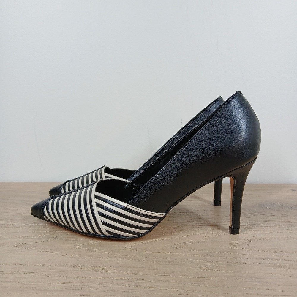 Werner Heels Women 6 Black White Leather Striped Pointed Toe Stiletto